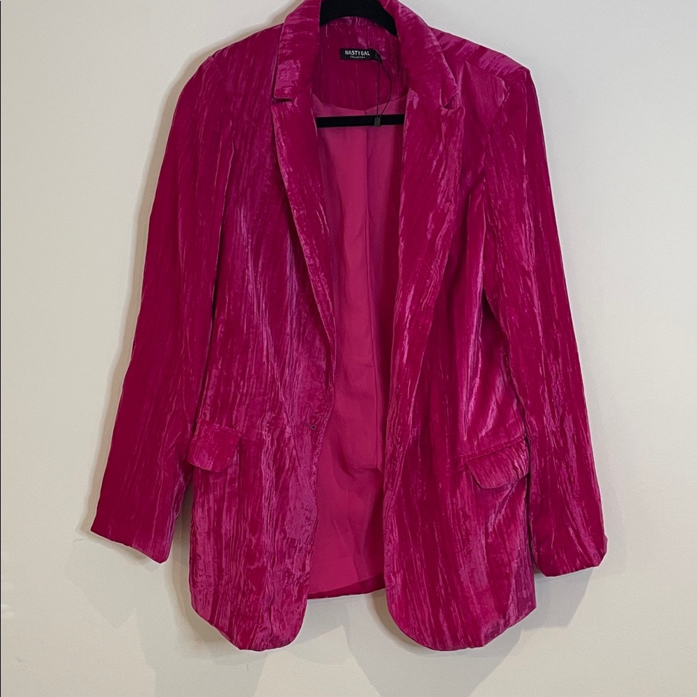 Nast Gal Fuchsia Crushed Velvet Blazer